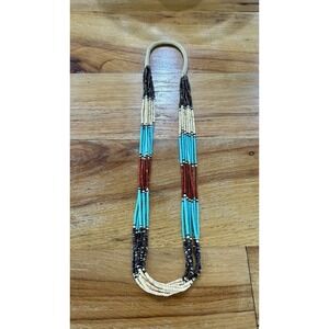 Vintage Native American Turquoise Necklace Heishi Beads Handmade 7 Strands